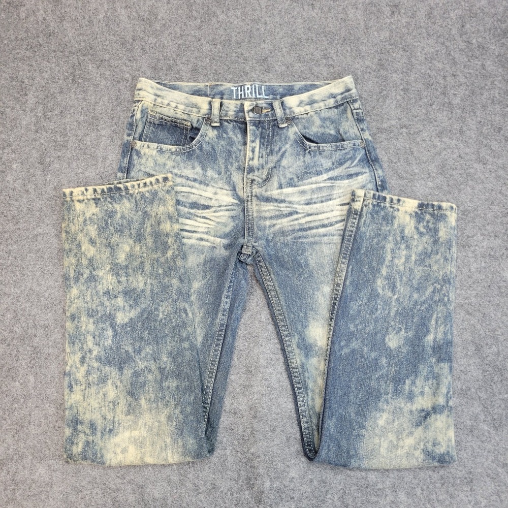 Thrill Jeans Womens 14 Blue Acid Wash Boho Streetwear Streetwear Punker Grunge - Picture 2 of 12